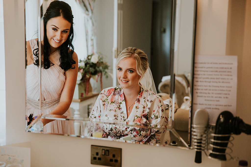 The bride and her bridesmaids began the wedding preparations in the stylish Dressing Room