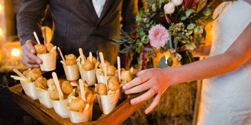 Mini fish and chip cones are the perfect canape choice for your winter wedding menu at Sandhole Oak Barn
